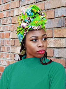 Bright Green African Print head wrap-DP3843H