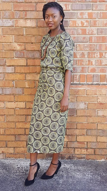 Green African Print Top and Wrap Skirt-DP3773TW
