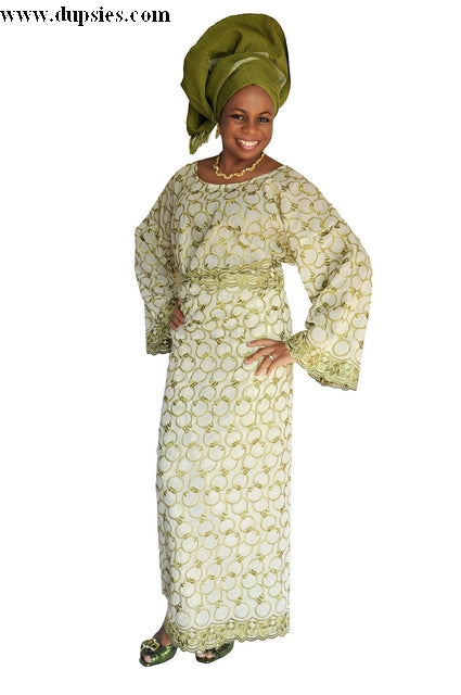 Green and Beige African Lace Top and Wrap Skirt DP2934