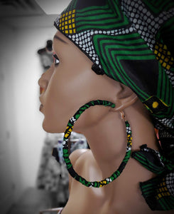 Green African Print Hoop Earrings-DP3800JL