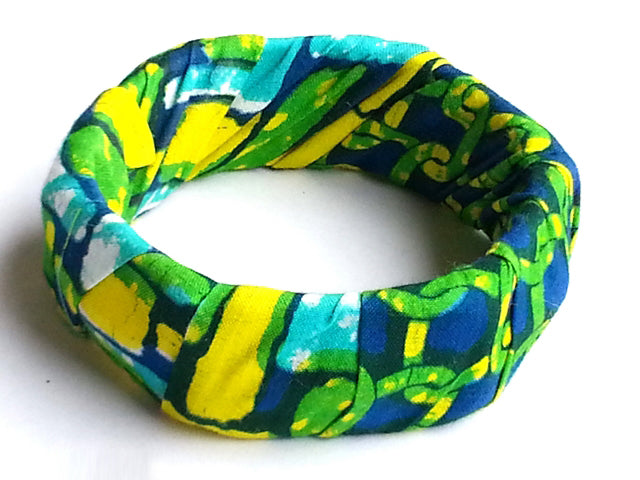 Green and Yellow African Print Bangle-DPJ264