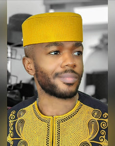 Gold Biodun Gfila African Aso Oke No brim Kufi Hat