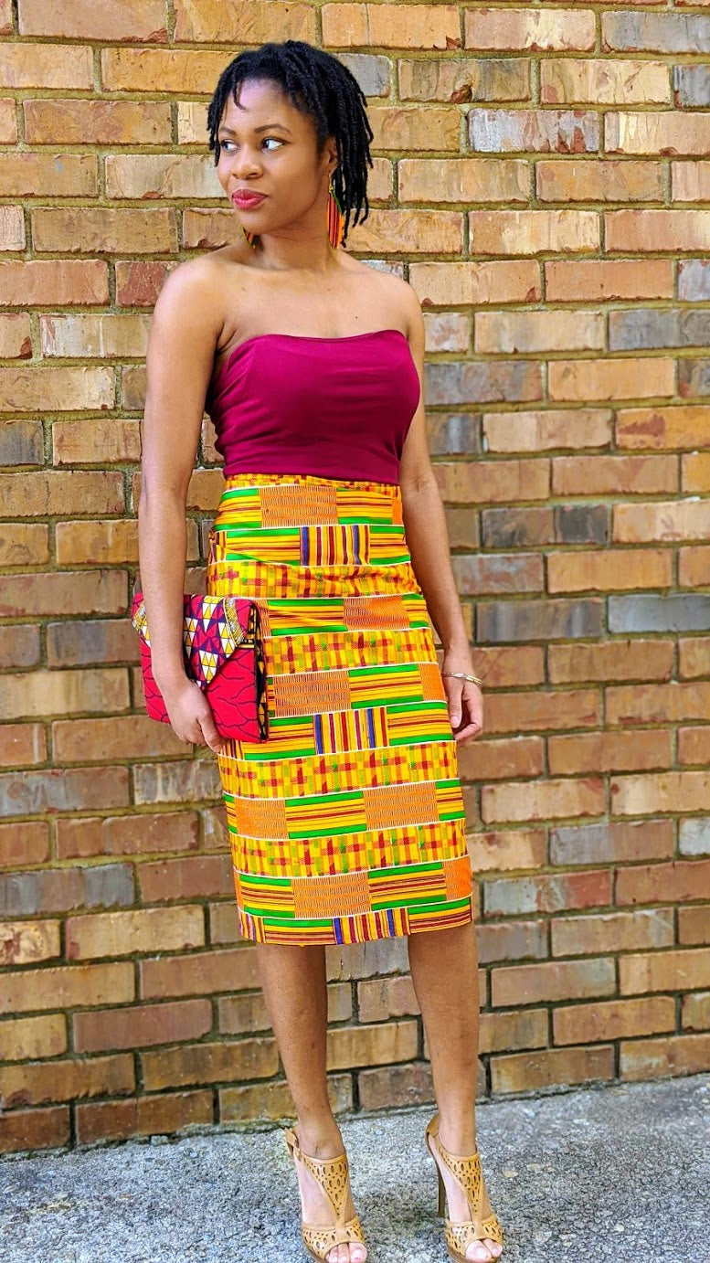 Rosey Kente African Print Wrap Skirt-DP3227W2