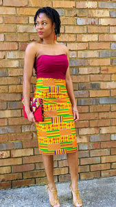 Rosey Kente African Print Wrap Skirt-DP3227W2