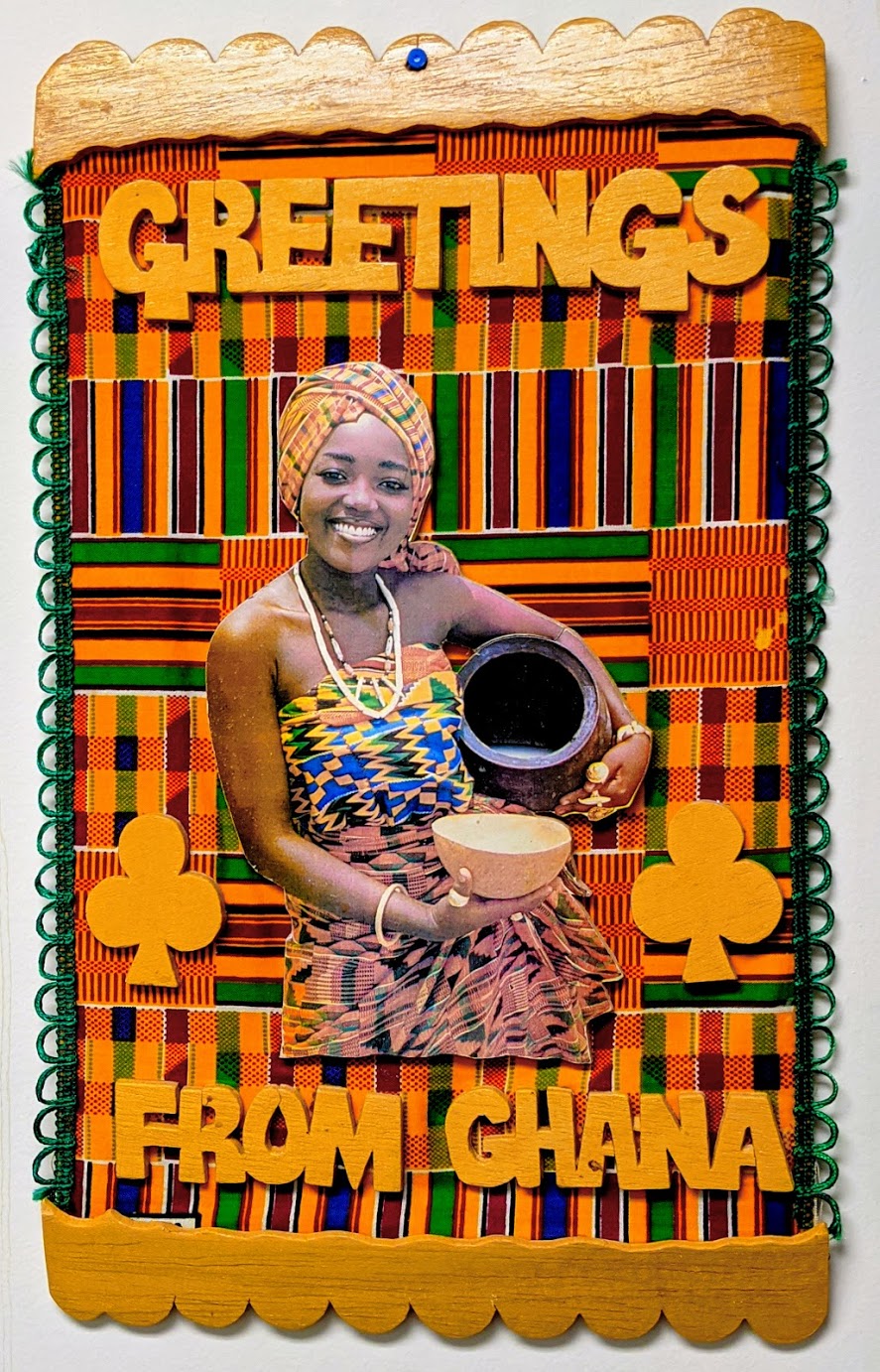 Greetings from Ghana African Print Wooden Artwork-DPARTGH05