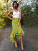 Lime Green African Print High Low Skirt-DP3843HL