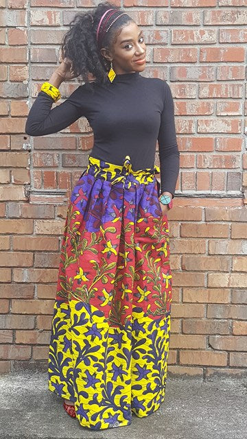 Multicolored print high waisted pleated skirt-DP3766SK