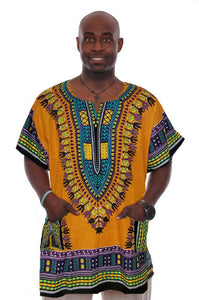 Orange Traditional African Print Dashiki Shirt-DP3715MDF