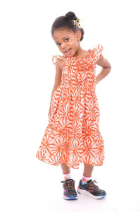 Orange Batik Dress for Girls-DPCSO01