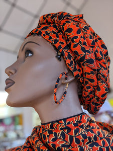Orange and Black African Print Hoop Earrings-DPJ3844JS
