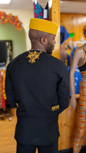 Lavelle Black and Gold Embroidered African Dashiki Shirt-DPLCM2