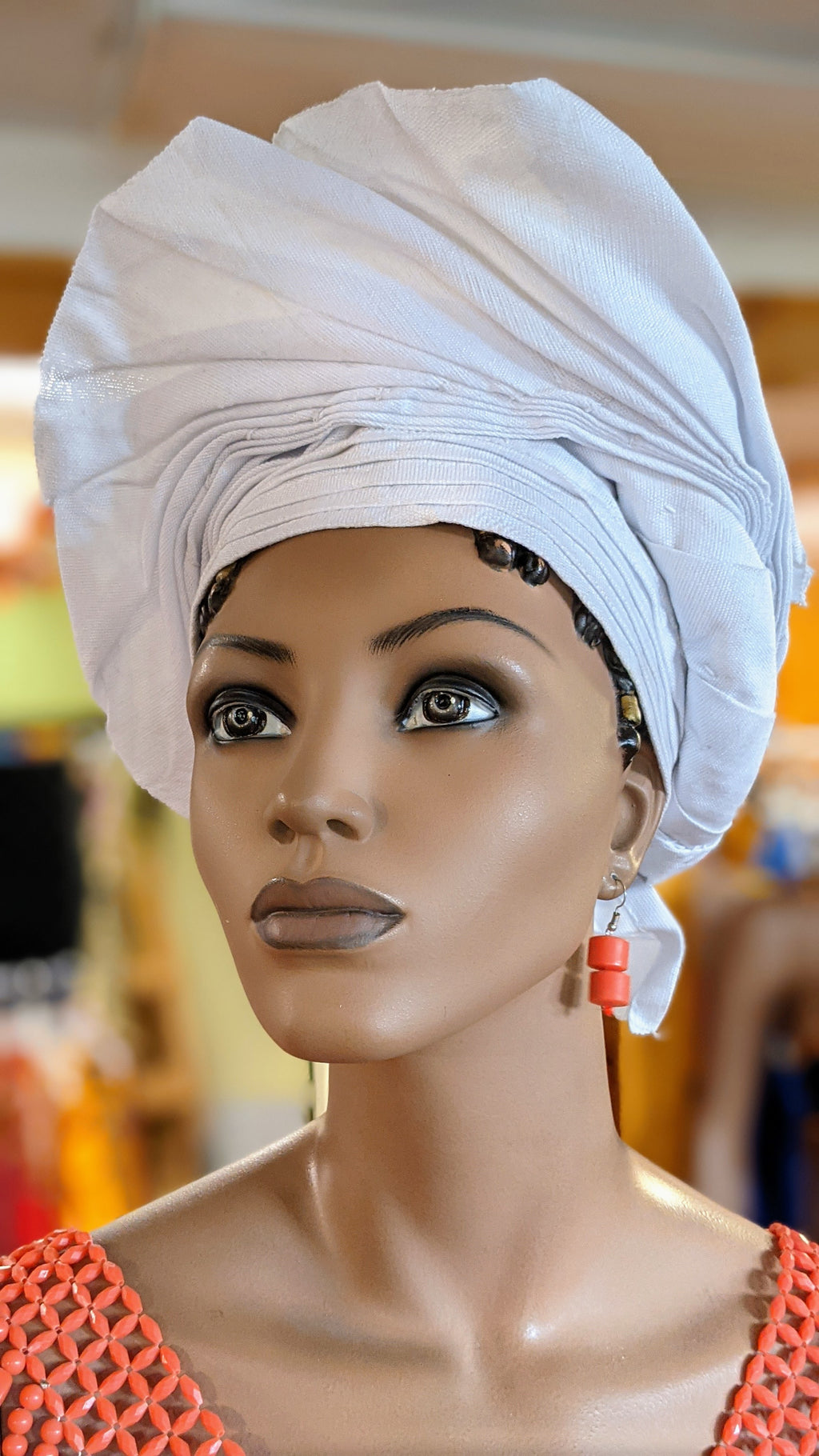 Royal Blue Olubunmi African Aso Oke Ready Autogele Head Wrap Hat with Golden Yellow Rhinestones - DPABO01