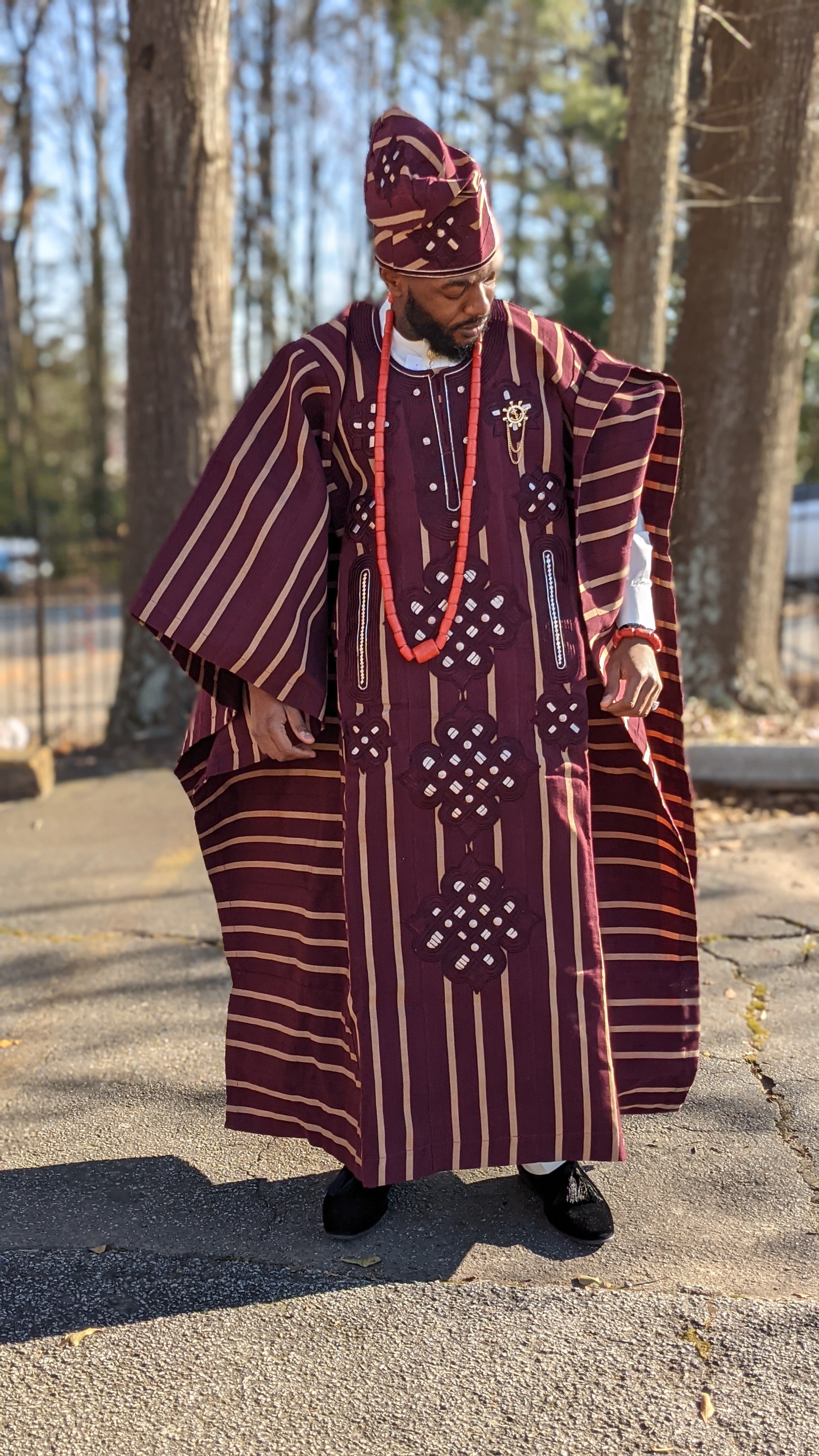 Oladayo Aso Oke Embroidered Agbada Robe with Stripes-DPAW757