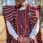 Oladayo Aso Oke Embroidered Agbada Robe with Stripes-DPAW757
