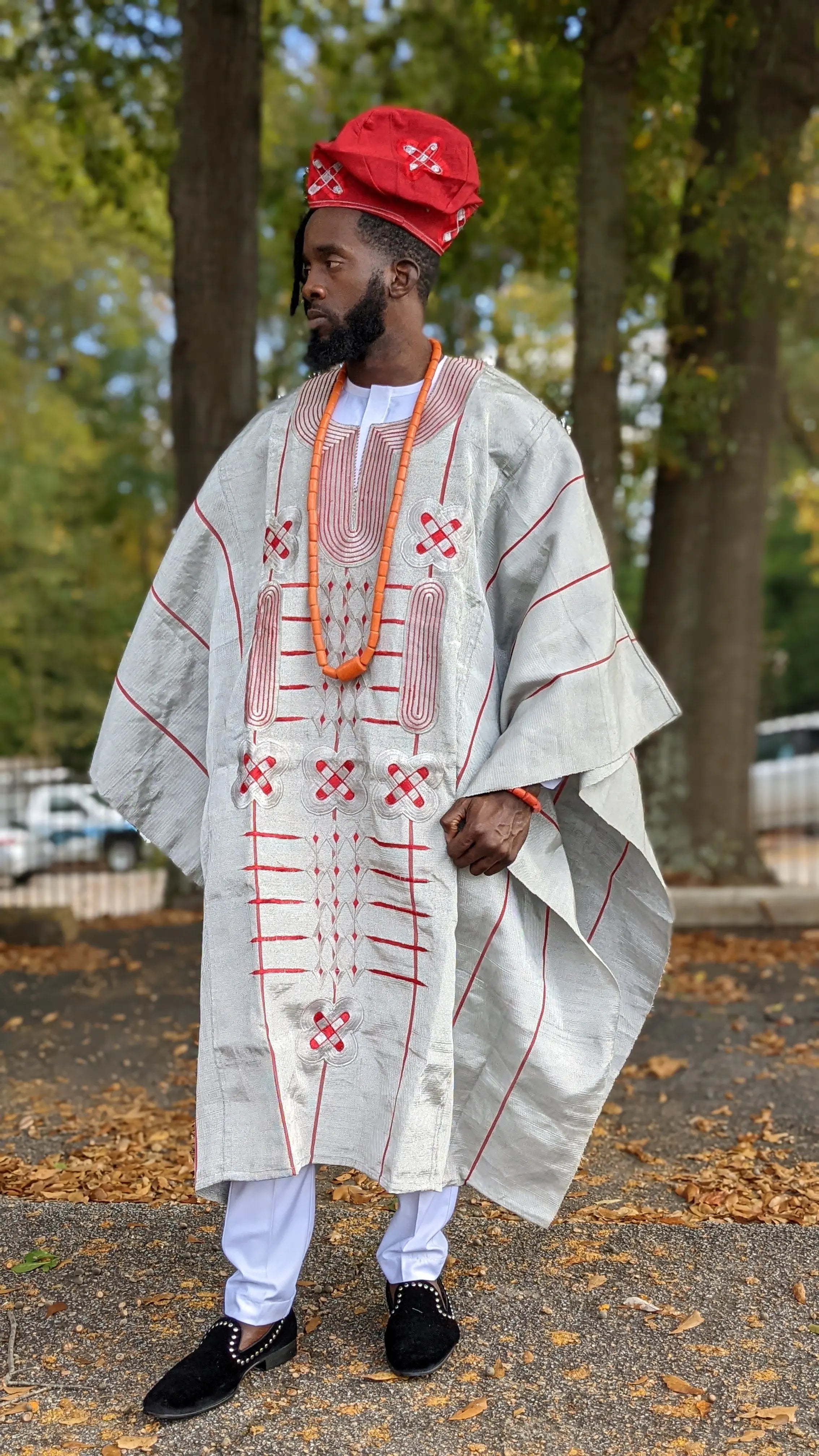 Grey and Red Aso Oke Grand boubou African Agbada Robe – Dupsie's ...