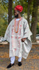 Grey and Red Aso Oke Grand boubou African Agbada Robe