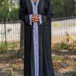 Black Silver African Abaya Dubai Kaftan Moroccan Arabic Dress with matching hijab