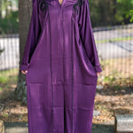 Fatimah Purple African Chiffon Kaftan Moroccan Arabic Abaya Dress with Black Flowery Beaded Patterns-DPKPB37