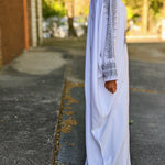 White African women's chiffon Abaya Moroccan Kaftan dress with black rhinestones-DPKWBC45