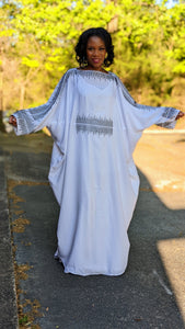 White African women's chiffon Abaya Moroccan Kaftan dress with black rhinestones