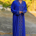 Aaliyah Royal Blue African chiffon ladies Arabic Abaya Moroccan Kaftan dress with stunning rhinestones-DPKRBS45