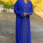 Aaliyah Royal Blue African chiffon ladies Arabic Abaya Moroccan Kaftan dress with stunning rhinestones-DPKRBS45
