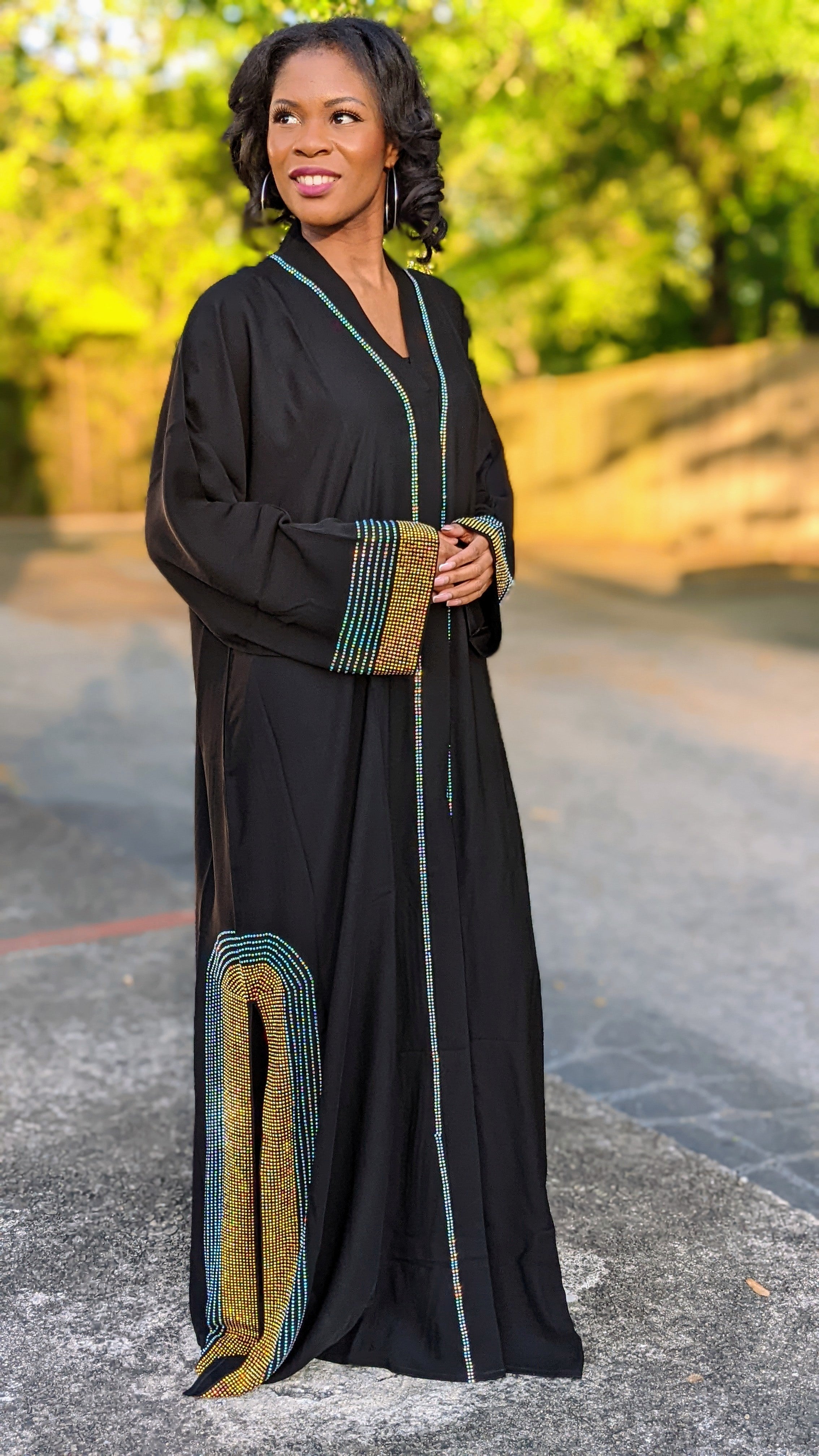 Habiba Black African Chiffon Ladies Arabic Abaya Moroccan Kaftan Dress-DPKBGT42