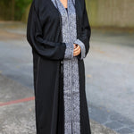 Black Aamira African Chiffon Kaftan Moroccan Arabic Abaya Dress for Women with Silver Rhinestone and Embroidery Patterns-DPKBSAD42