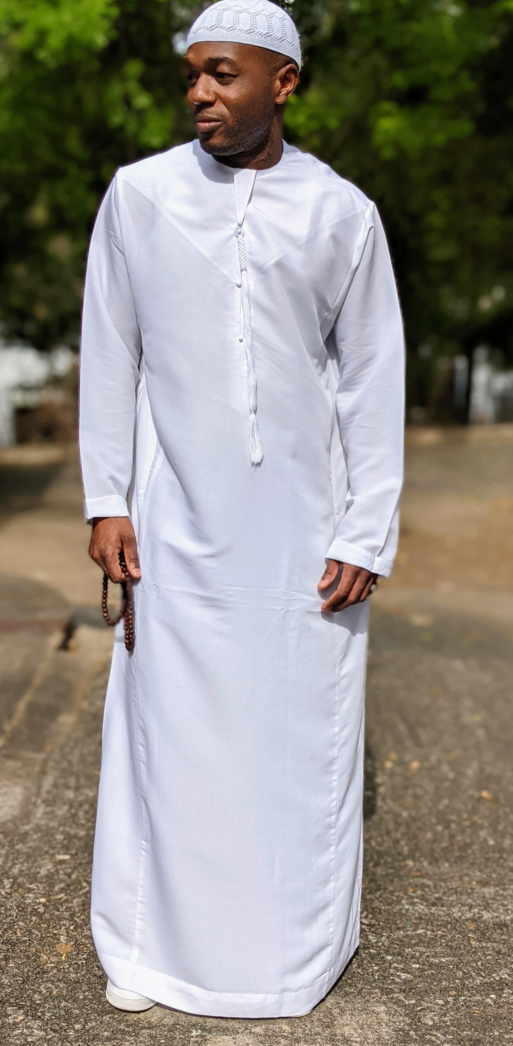 All-White Hamza men's long sleeve African Senegalese long Kaftan Dashiki Thobe-DPMKW23