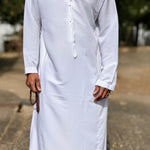 All-White Hamza men's long sleeve African Senegalese long Kaftan Dashiki Thobe-DPMKW23