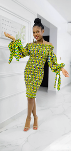 Layo African Print Ankara Kitenge Smocked Stretch Dress - DPLD450