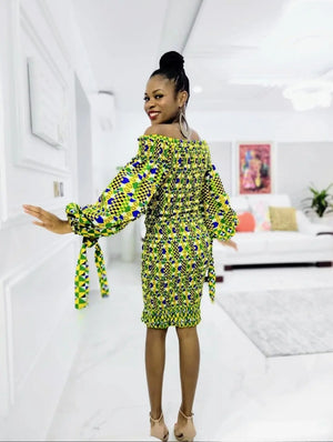 Layo African Print Ankara Kitenge Smocked Stretch Dress Large(14) Layo African Print Ankara Kitenge Smocked Stretch Dress Large(14)