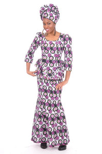 Elegant Off-White Purple African Print Top and Skirt-DP3340