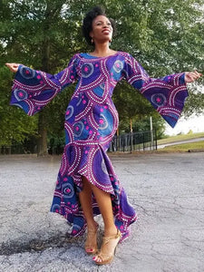 Purple African Print High Low Dress - DP3847D Medium(10) Purple African Print High Low Dress - DP3847D Medium(10)