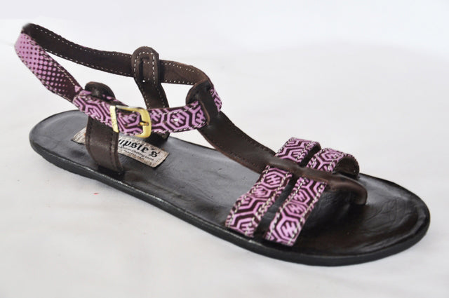 Purple and Coffee Brown African-Print Sandals-DPSD109