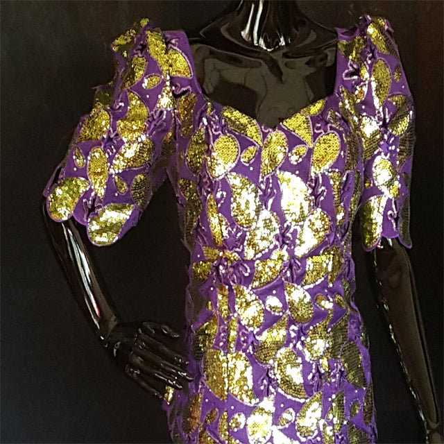 Purple African French Lace Top with Gold Sequins