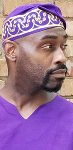 Men's Purple African Adebo Kufi Hat with Gold embroidery-DP3839PG