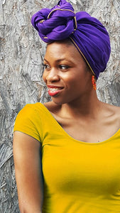 Purple African head wrap with Gold trim-DP3839H