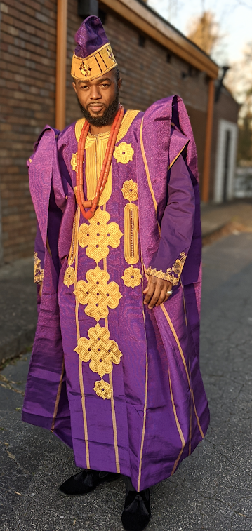 Shobo Royal Purple Gold Aso Oke Agbada Grand Boubou-DPA8001