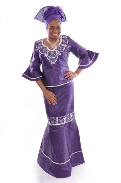 Purple and Silver Brocade Top with flare sleeves and Skirt