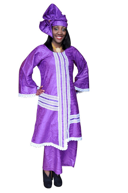 Elegant Purple and Off-White African Brocade Skirt Set-DPSO002