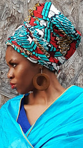 Red and Turquoise pre-tied Rawani Hat-DP3551RH