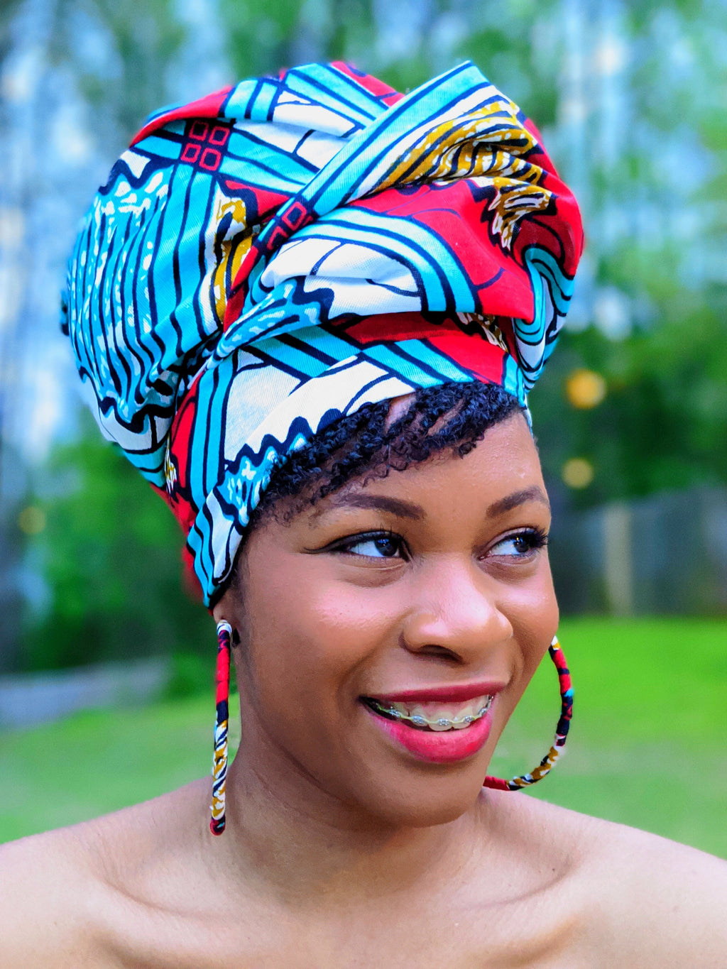 Rawli Blue Red White African Print Head wrap-DP3551H