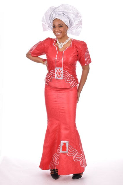 Delta Red Brocade Top and Skirt with Embroidery-DP3361