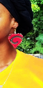 Red African Print Heart Earrings-DP3815ER3