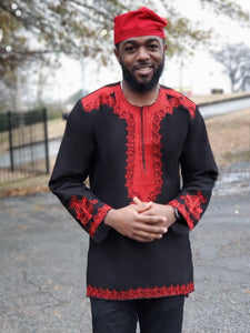 Red and Black African Embroidered Shirt-DP4098M