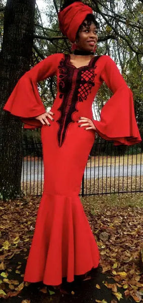 Red-Black Elegant Black Panther Dress