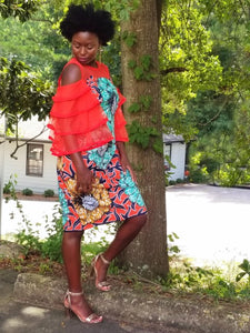 Dupsie's Exclusive African Print Dress with Cold Shoulder-DPX314