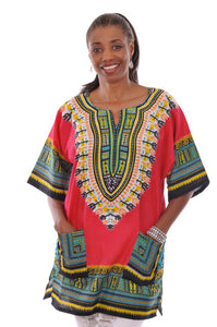 Red Traditional African Print Dashiki Shirt DP3975W