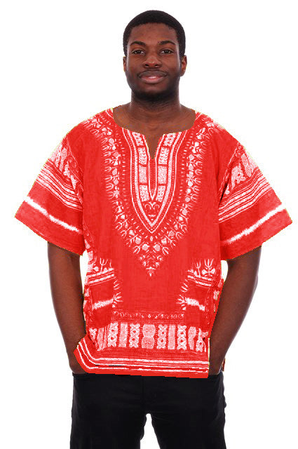 Crimson-Red Traditional African Print Dashiki Shirt DP3731M